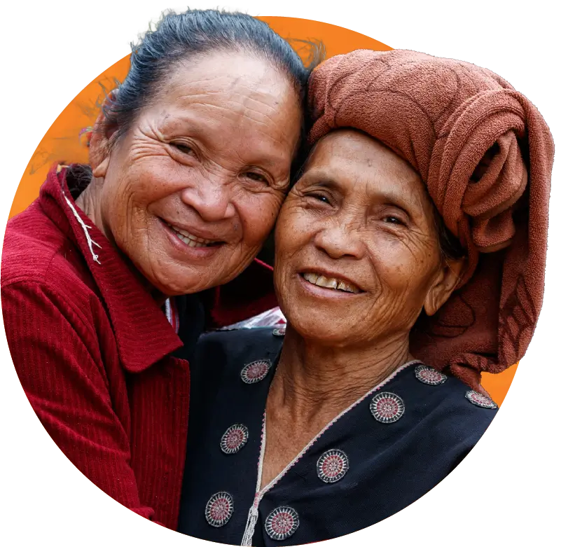 Two smiling women in Asia