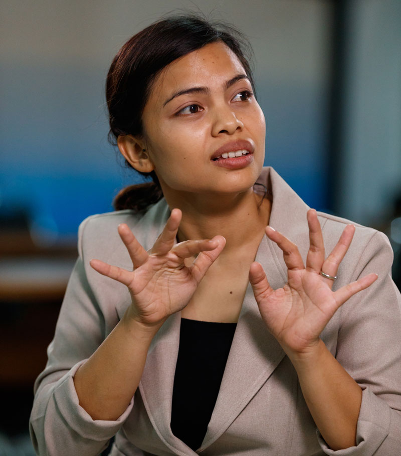 Deaf woman using sign language